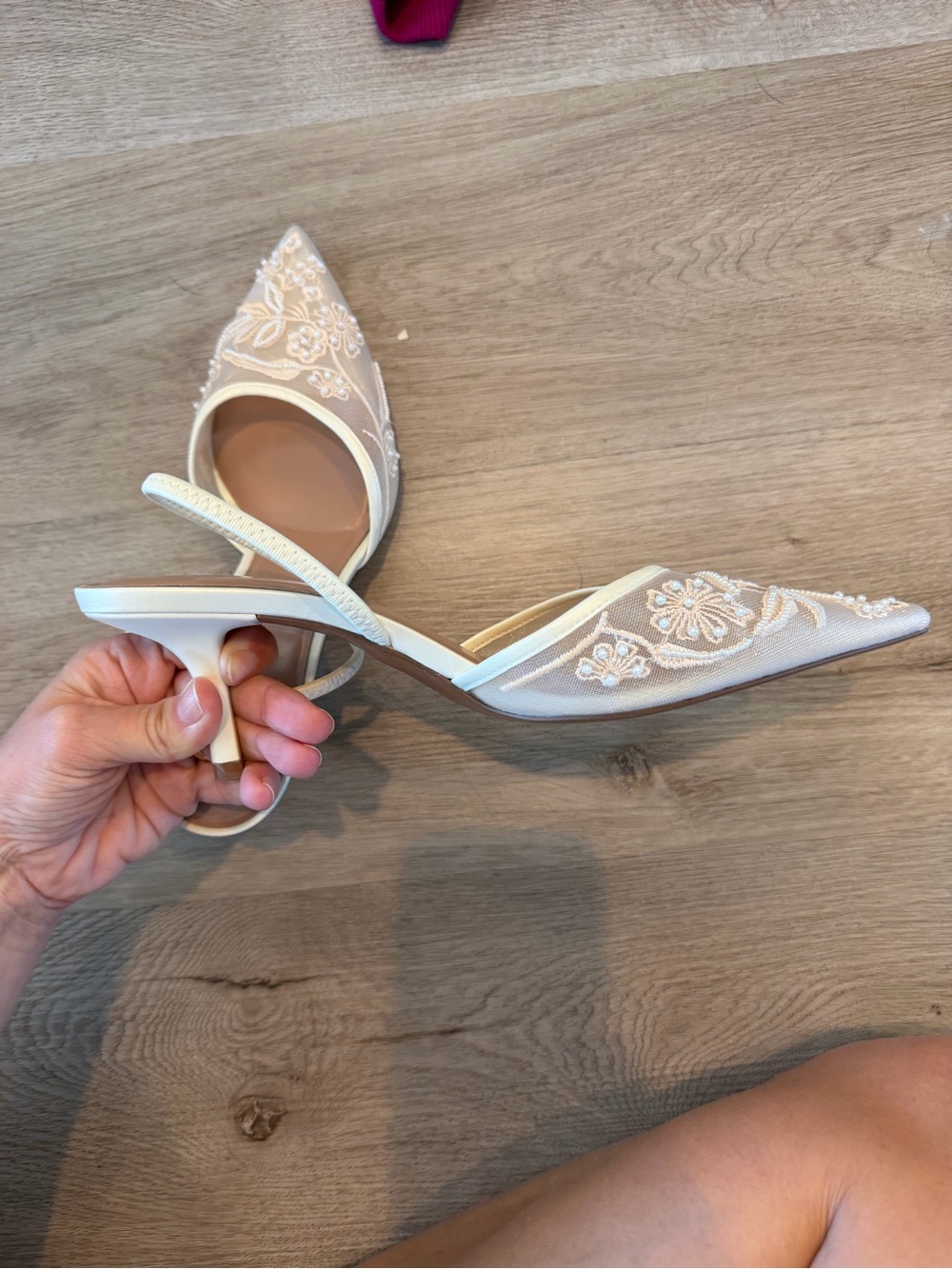 Zara Cream beaded Pointed-Toe Slingback Flats - Picture 2 of 4